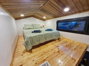 İznikAntik Tiny House的一间卧室配有一张床和一台平面电视