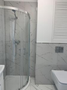 比得哥什Apartament Gdańska 230的带淋浴和盥洗盆的浴室
