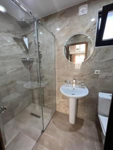 第比利斯superior villas的带淋浴、盥洗盆和卫生间的浴室