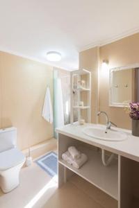 海若克利欧New Apt Close to Medical Center with Garden的白色的浴室设有卫生间和水槽。