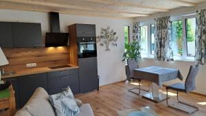 阿尔陶塞豪斯伯格博里克公寓的客厅设有厨房和桌子