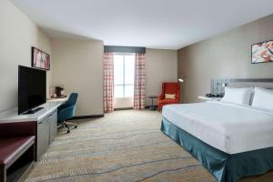 波莫纳Hilton Garden Inn Pomona, CA的配有一张床和一台平面电视的酒店客房