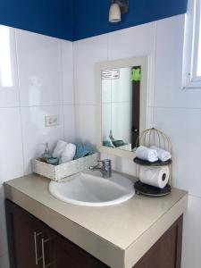 科苏梅尔Villa Segovia的一间带水槽和镜子的浴室