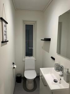 韦姆达伦Storhogna Torg的白色的浴室设有卫生间和水槽。