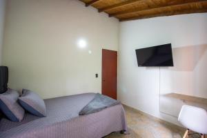 麦德林Apartamento a 3 min del Hospital Pablo tobón uribe的卧室配有一张床,墙上配有电视。