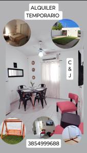 MacoC & J Casa de alquiler的一间带桌椅的客厅和一间房间