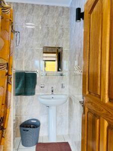 贝尔欧布莱Oceanic View Lodges的浴室设有白色水槽和镜子