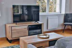 Domaine Grand Piquecaillou - Appartement Bordeaux的客厅设有电视,位于木制娱乐中心