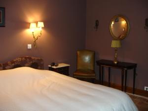 Angles-sur-lʼAnglin勒雷莱斯杜里昂德奥酒店的一间卧室配有一张床、镜子和椅子