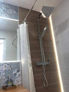 托雷斯Casa Valle的带淋浴和浴帘的浴室