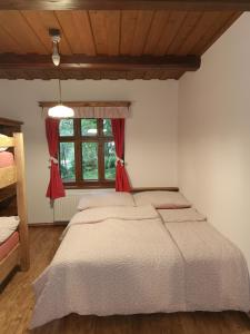 维特科维采Chata Šeřín的一间卧室设有一张大床和一个窗户。
