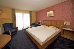巴尔特鲁姆希霍夫艾克森特酒店的酒店客房带一张大床和一把椅子