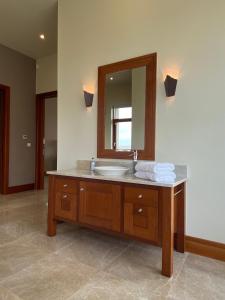克利夫登Seabrook Lodge Clifden Connemara的一间带水槽和镜子的浴室