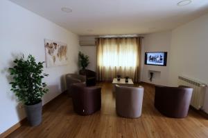 菲盖罗杜什维纽什罗塔马奥酒店的一间设有椅子、桌子和植物的等候室