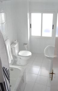 雷诺萨雷诺萨阿夫雷戈酒店的白色的浴室设有卫生间和水槽。