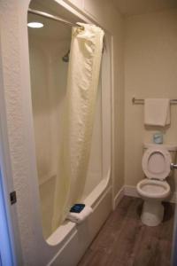 奥兰多Rodeway Inn Kissimmee Maingate West的浴室配有淋浴和卫生间。