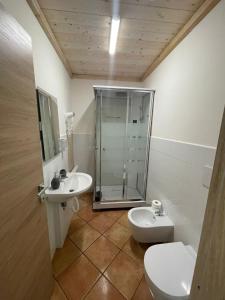 Magliano RomanoAgrimar的带淋浴、卫生间和盥洗盆的浴室