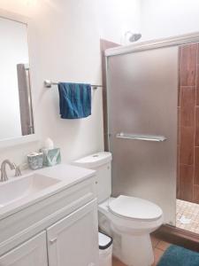 拉莫纳George Gardens的浴室配有卫生间、盥洗盆和淋浴。