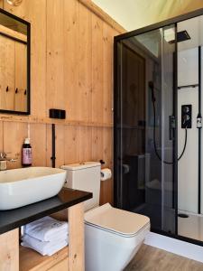 扎托尔Zatoria Luxury Glamping ZATOR的浴室配有卫生间、盥洗盆和淋浴。