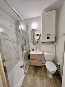 卡布尔Plage Cabourg 7 Vue Mer的浴室配有卫生间、盥洗盆和淋浴。