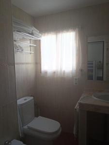 塞拉内华达Hostal El Desvío的一间带卫生间、水槽和窗户的浴室