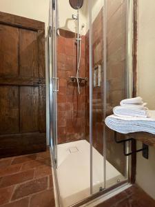 圣斯特凡诺·迪塞斯Terra della Baronia的浴室里设有玻璃门淋浴
