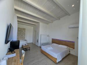 佩斯卡拉Luxury Pool Suites - Città Bianca的一间卧室配有一张床和一台平面电视