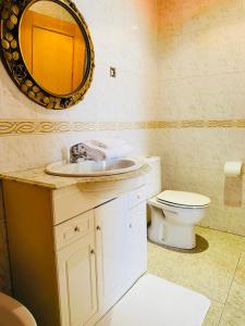 Barajas de MeloBallestar Hotel Bar & Grill的一间带水槽、卫生间和镜子的浴室