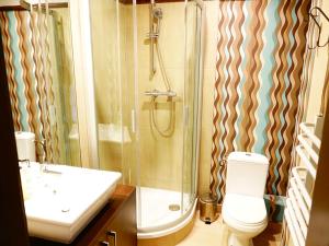 泰里克兹鲍尔泰克别墅民宿的带淋浴、卫生间和盥洗盆的浴室