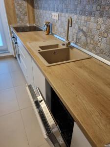 布加勒斯特LUXURY CENTRAL APARTMENTs的厨房配有水槽和台面