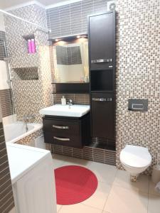 科克舍套Трёхкомнатная квартира ВИП的一间带水槽、卫生间和镜子的浴室