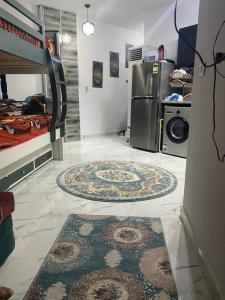 塞得港Porto said的一间铺有地毯的客房和一台冰箱
