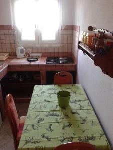尼库加姆Apartments Belvedere - A3的厨房配有带绿桌布的桌子