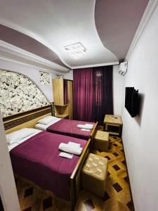 库塔伊西Georgian Palace Hotel的一间酒店客房,设有两张床和电视