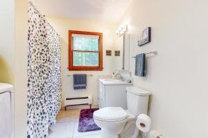 罗克波特Woodland Oasis的一间带卫生间、水槽和窗户的浴室