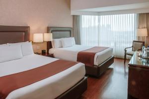 危地马拉危地马拉克拉丽奥套房酒店的酒店客房设有两张床和窗户。