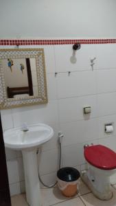 大坎普Pousada Dom Aquino的一间带水槽、卫生间和镜子的浴室