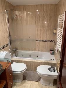 比利亚维西奥萨Maison Villaviciosa Asturias的带浴缸、卫生间和盥洗盆的浴室