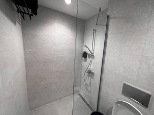 贝尔格莱德SuprStay - Belgrade Waterfront Luxury Studio的带淋浴和卫生间的浴室