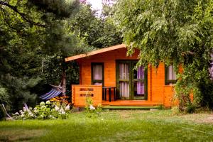 姆拉哥沃Mazurskisen的院子中间的一座橙色小房子