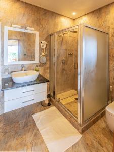 安塞奥潘美森迪阿岩旅馆的带淋浴和盥洗盆的浴室