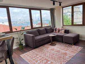 伊斯坦布尔The Pillo Mansion的带沙发和大窗户的客厅