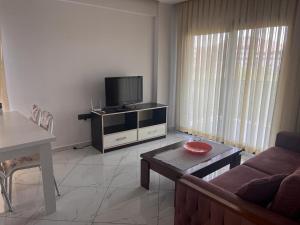 库萨达斯MAYA APARTMANI的带沙发和平面电视的客厅