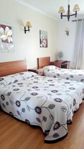 米兰达·杜·杜罗弗洛尔杜罗酒店的配有床罩的酒店客房内的两张床