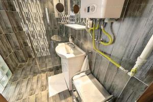 毛科Velnök Luxus Apartman的一间带卫生间和水槽的小浴室