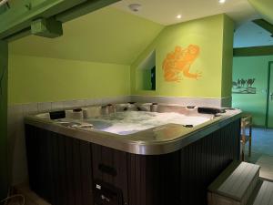 Monthou-sur-Cher瓦雷纳旅馆的墙上有青蛙的房间的热水浴缸