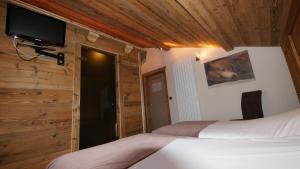 莫尔济讷Hotel Bel'alpe的卧室配有一张床,墙上配有电视。