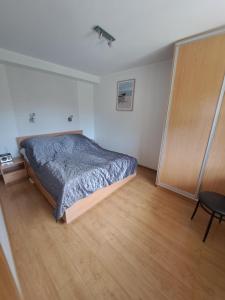 乌斯特卡Apartamenty Tercet, Apartament Kwartet, Apartament DUO的一间卧室配有一张床,铺有木地板