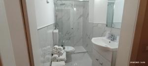 卡塔尼亚B&B Elios Rooms的带淋浴、卫生间和盥洗盆的浴室