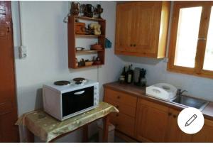 基萨莫斯Tree house nikiforos的厨房的台面上配有微波炉
